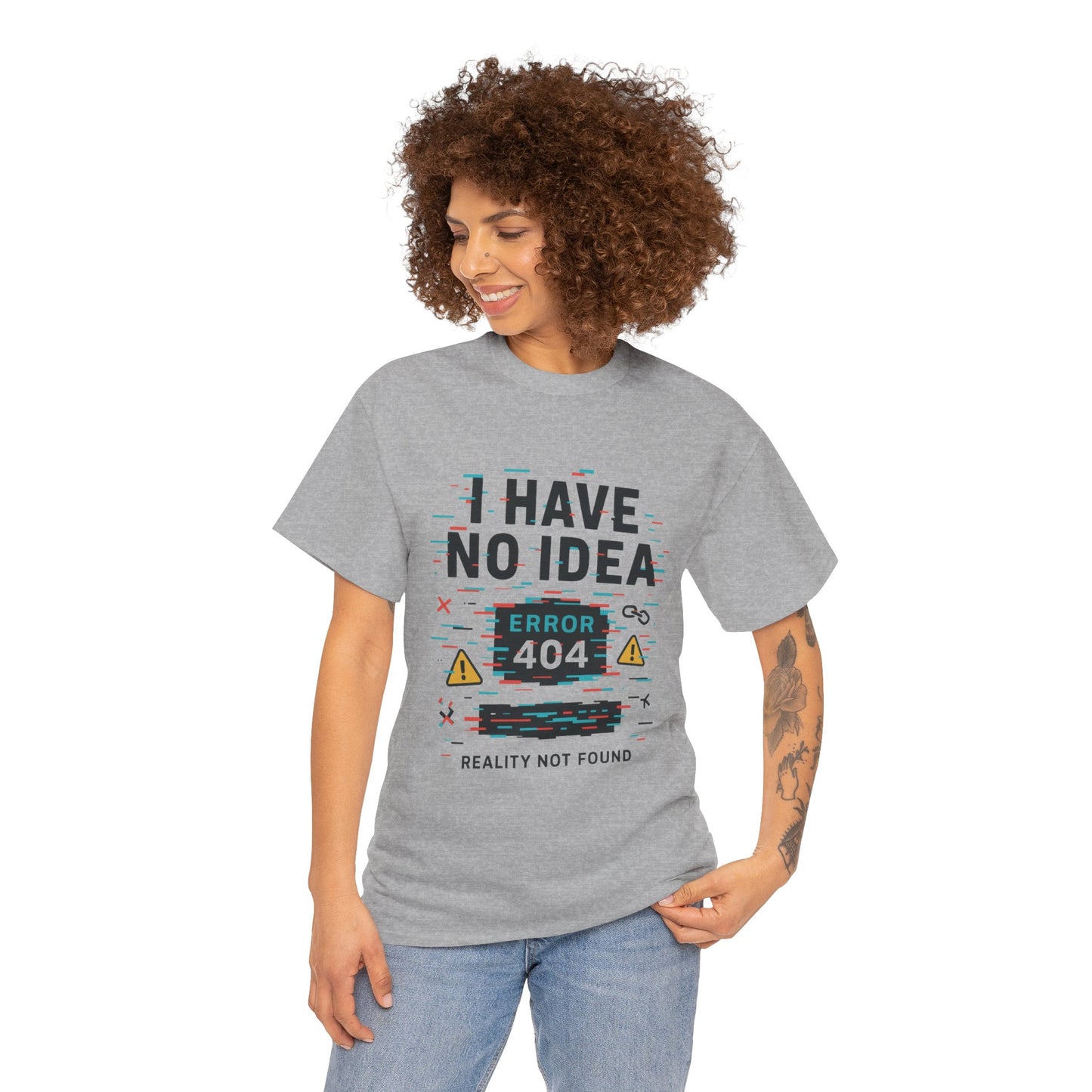 Funny Error 404 Unisex Heavy Cotton Tee, Graphic Tee, Humor Shirt, Gift for Tech Lovers, Casual Wear, Unique T-Shirt