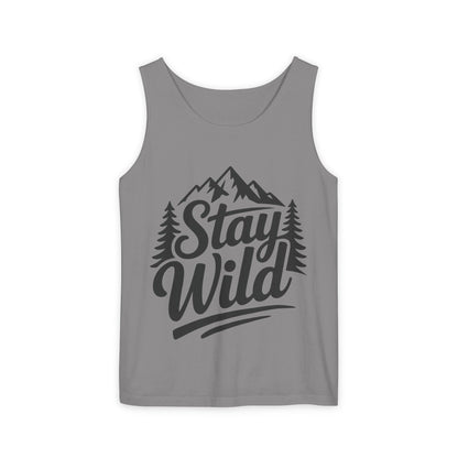 Stay Wild Garment-Dyed Mens Tank Top, Boho Summer Top, Adventure Shirt, Nature Lover Apparel, Gift for Hikers, Outdoor Clothing