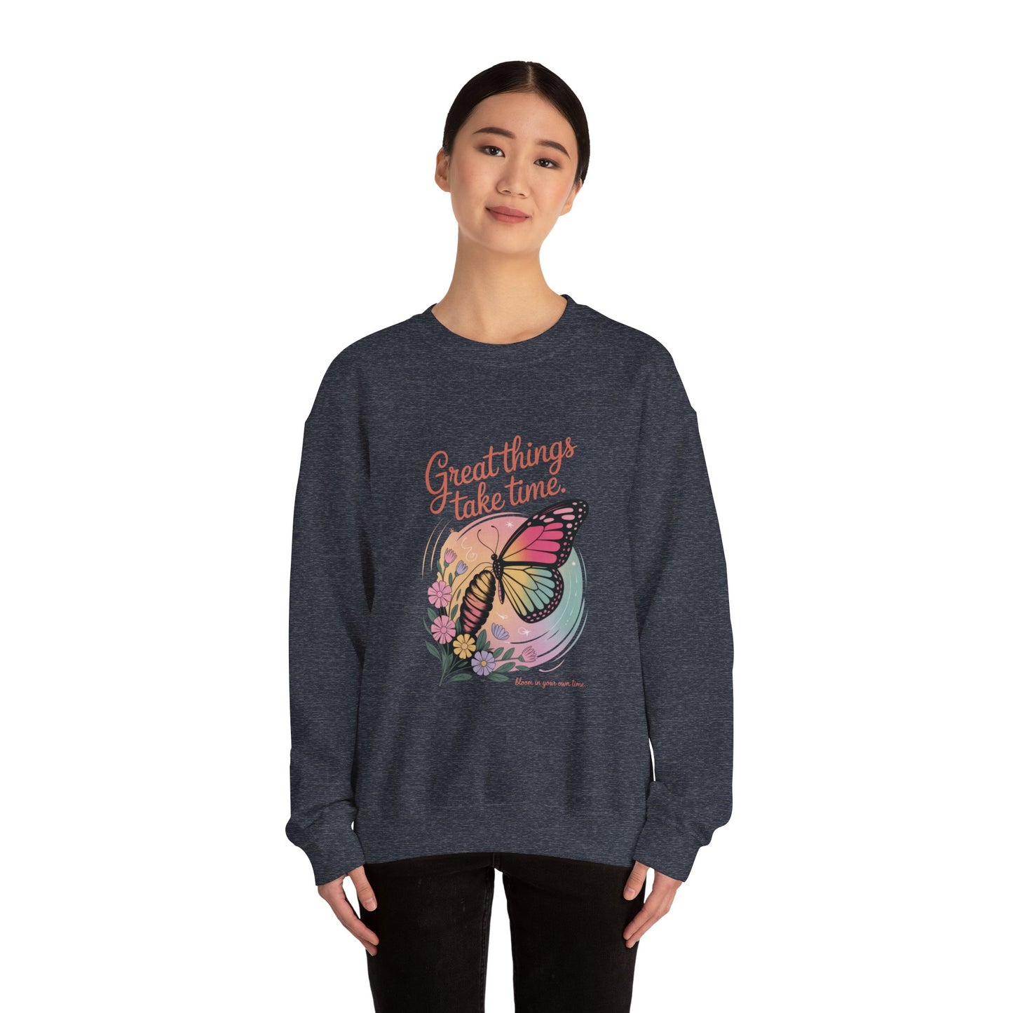 Inspirational Butterfly Sweatshirt - Great Things Take Time, Cozy Unisex Crewneck, Perfect Gift for Nature Lovers, Relaxed Style, [...]