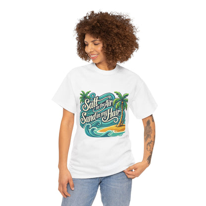 Salt in the Air Sand in My Hair Shirt, Beach Summer Vibes Graphic T-Shirt, Tropical Ocean Palm Design, Ocean-Themed Shirt, Gift Beach Lovers