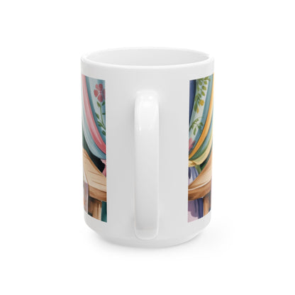 Cozy Cat Lover Mug, Ceramic Coffee Cup for Readers, Gift for Cat Lovers, Relaxing Tea Mug, Perfect for Home & Office, Book Lover Coffee Cup