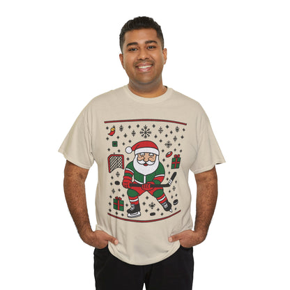 Hockey Santa Men's Christmas T-Shirt, Funny Sports Holiday Tee