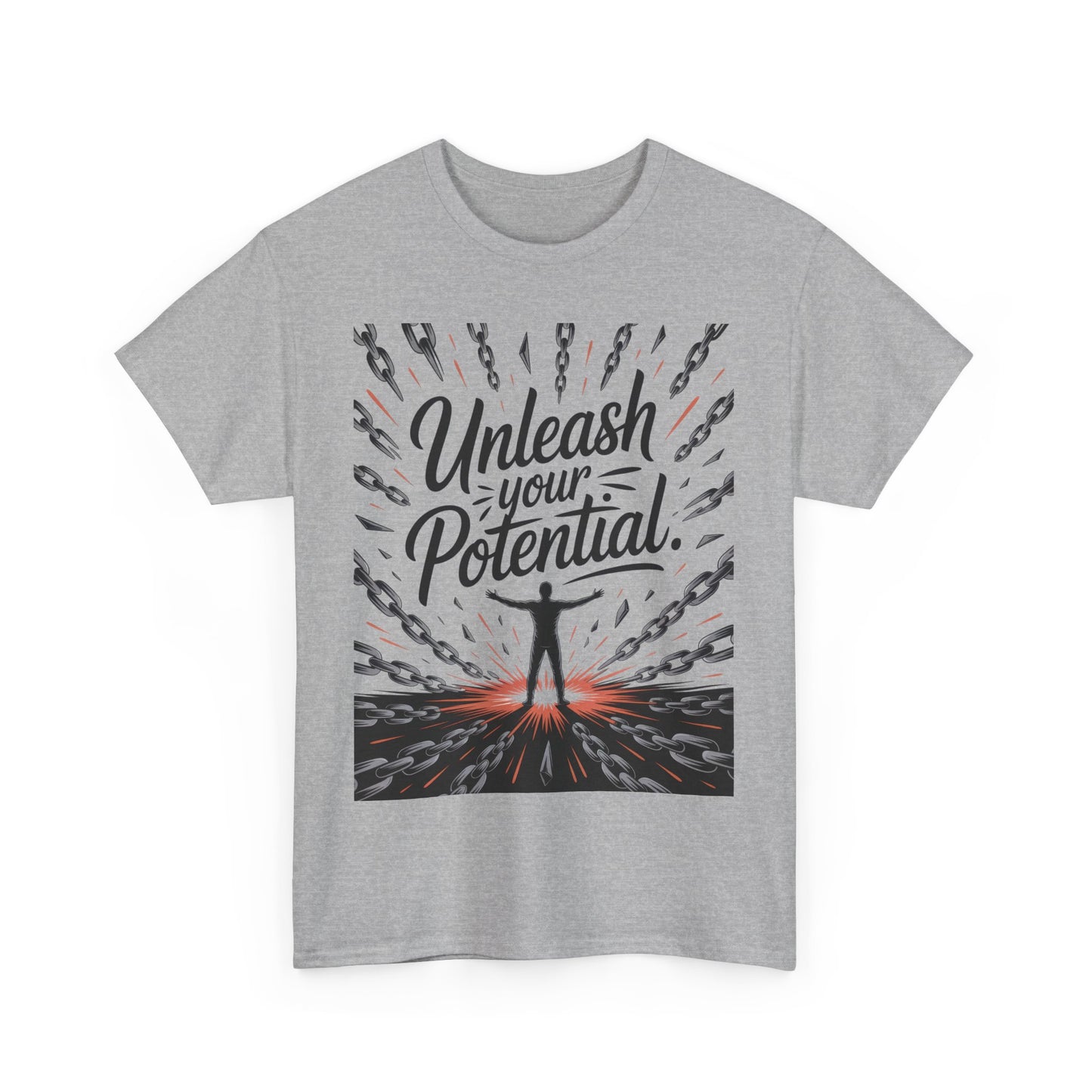 Inspiring Men's Heavy Cotton Tee, "Unleash Your Potential" Motivation Shirt, Gift for Graduates, Personal Growth Apparel, Casual Wear