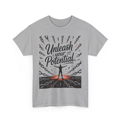 Inspiring Men's Heavy Cotton Tee, "Unleash Your Potential" Motivation Shirt, Gift for Graduates, Personal Growth Apparel, Casual Wear