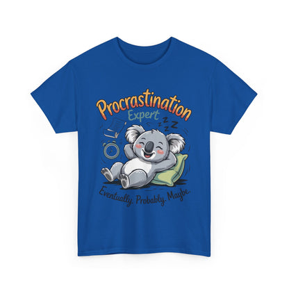 Procrastination Expert Cotton Tee, Funny T-Shirt, Cute Koala Design, Gift for Students, Relaxed Fit Shirt, Gift for Animal Lovers