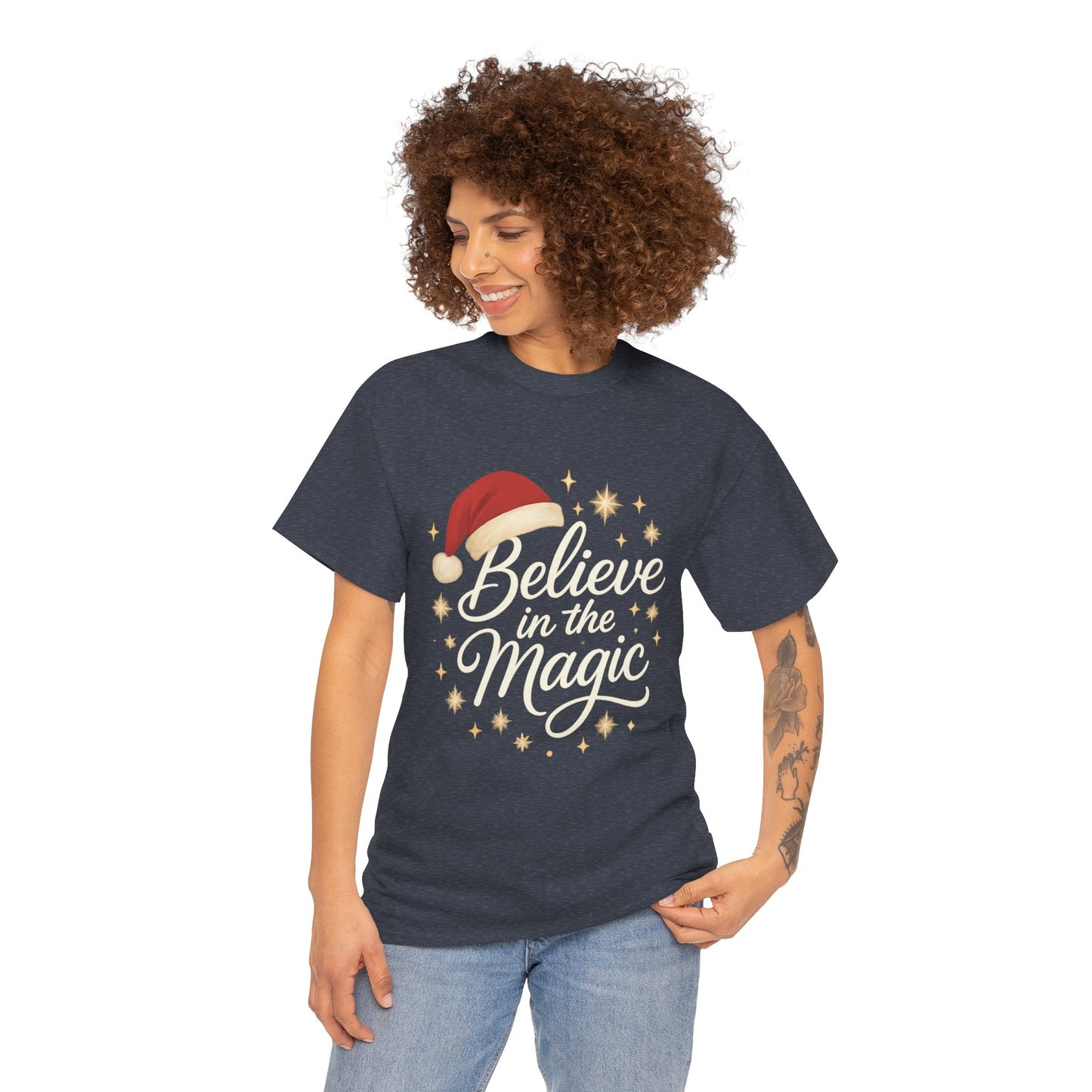 Believe in the Magic Christmas Women's Shirt, Santa Hat Holiday Tee
