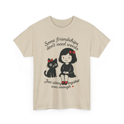 Cute Cat & Girl Graphic Tee, Playful Gift for Cat Lovers, Cat and Girl Design, Gift for Cat Owners, Women's Cotton T-Shirt