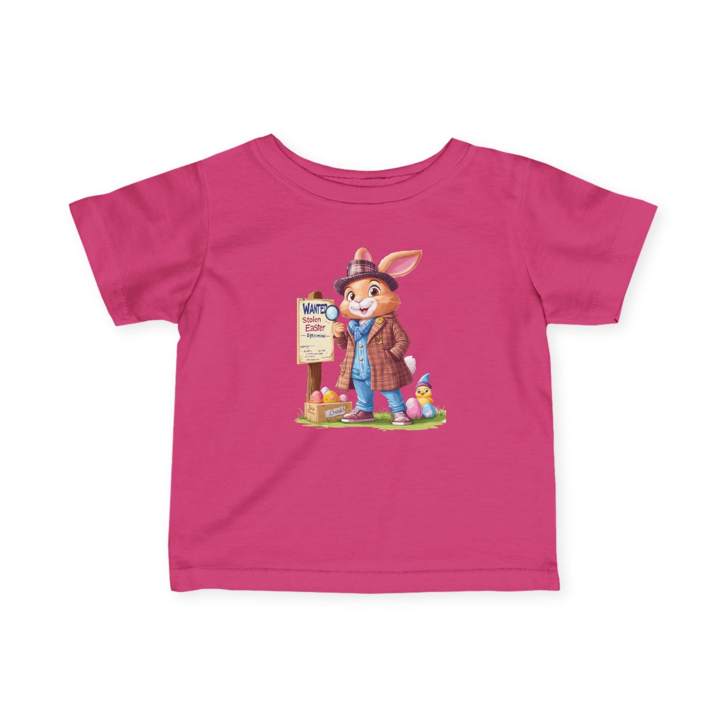 Detective Bunny Baby Tee - Cute Easter Egg Hunt Shirt for Infants 6-24 Months, Fun Spring Outfit with Mystery Bunny & Colorful Eggs