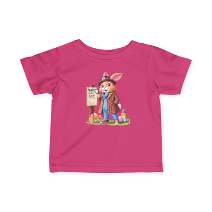Detective Bunny Baby Tee - Cute Easter Egg Hunt Shirt for Infants 6-24 Months, Fun Spring Outfit with Mystery Bunny & Colorful Eggs