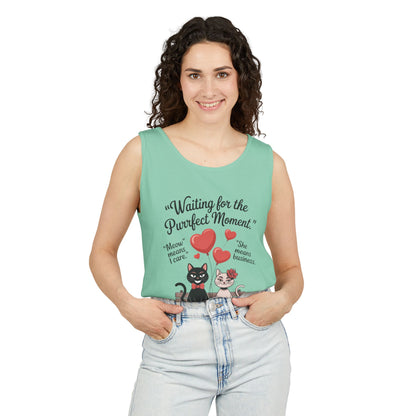 Cute Cat Lovers Tank, Womens Heavy Cotton Tank Top for Pet Owners, Funny Cat Tee, Gift for Cat Lovers, Casual T-Shirt, Animal Art Tee
