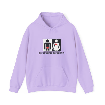 Guess Where the Love Is Hoodie, Cute Couples Hoodie, Valentines Day Gift, Matching Outfits, Witty Relationship Hoodie,  Love Joke Graphic