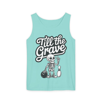 Funny Skeleton Bowling Tank Top, Halloween Apparel, Casual Summer Style, Cool Bowler Skull Workout Top, Strike Till the End