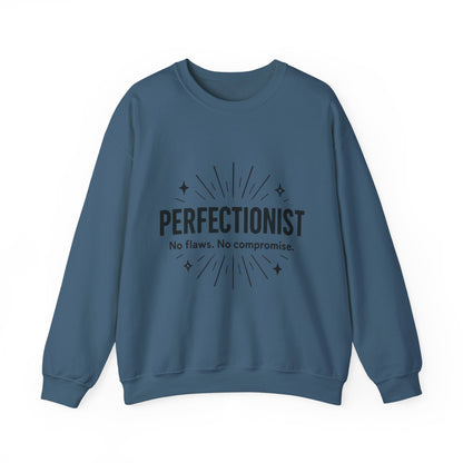 Men's Perfectionist Sweatshirt, Bold No Flaws No Compromise Design, Clean Look Funny Gift for Him, Minimal Black Graphic Pullover