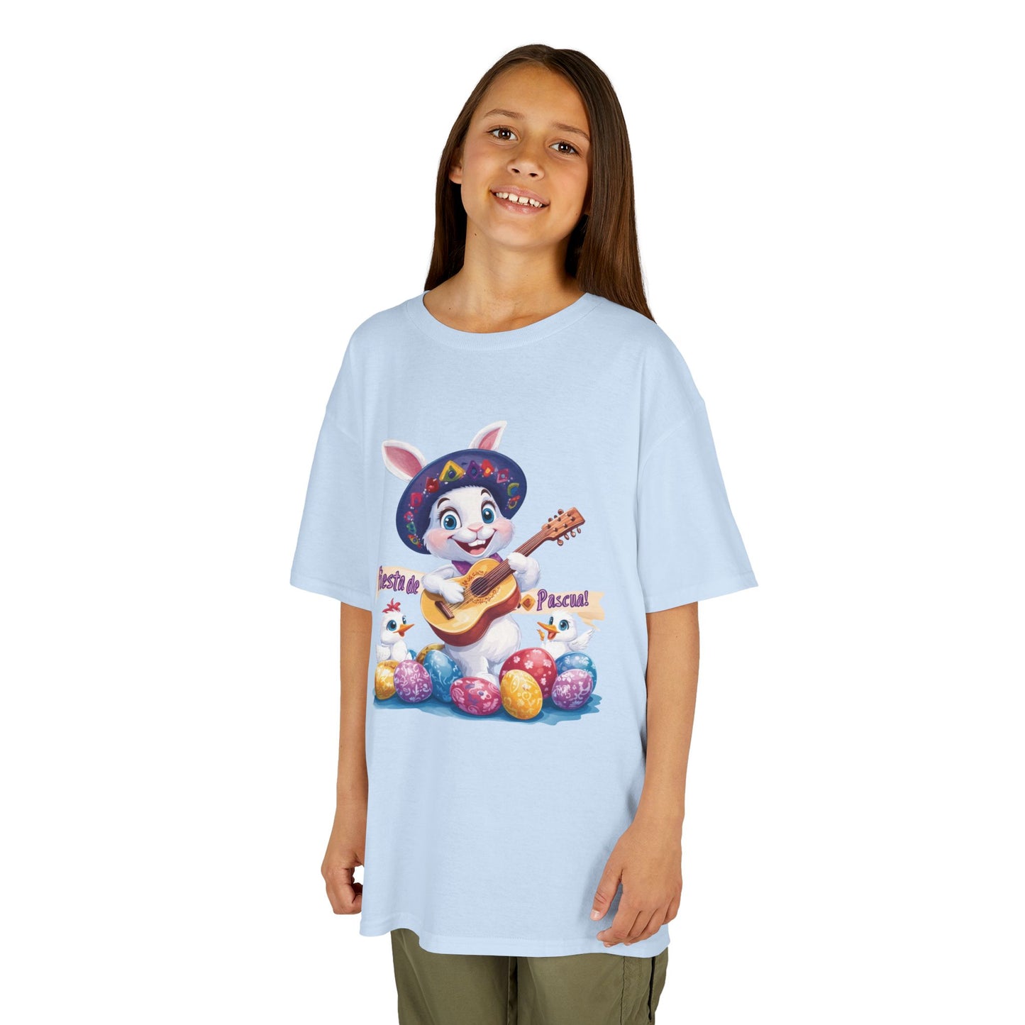 Mexican Easter Bunny Kids T-Shirt - Fiesta de Pascua Shirt with Guitar, Fun Spring Festival Tee, Colorful Holiday Gift for Children