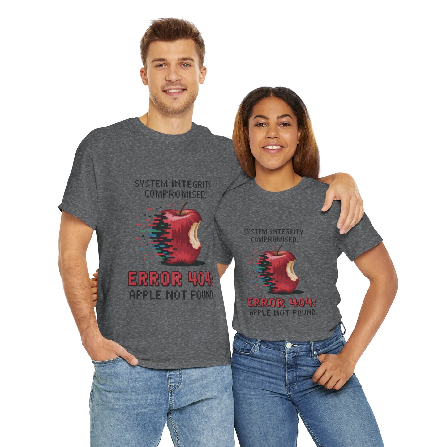 Error 404 Apple Not Found T-Shirt, Glitch Pixel Tech Tee, Funny Nerd Shirt, Unisex Retro Graphic Tee, Geeky T-Shirt, Techie Gift