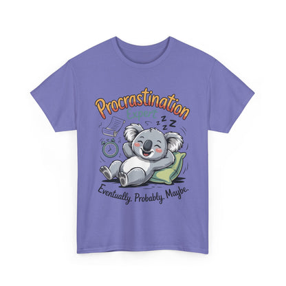 Procrastination Expert Cotton Tee, Funny T-Shirt, Cute Koala Design, Gift for Students, Relaxed Fit Shirt, Gift for Animal Lovers