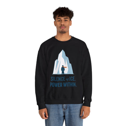 Men's Heavy Blend™ Crewneck Sweatshirt, Silence of Ice Power Within Sweatshirt, Nordic Iceberg Minimalist Pullover