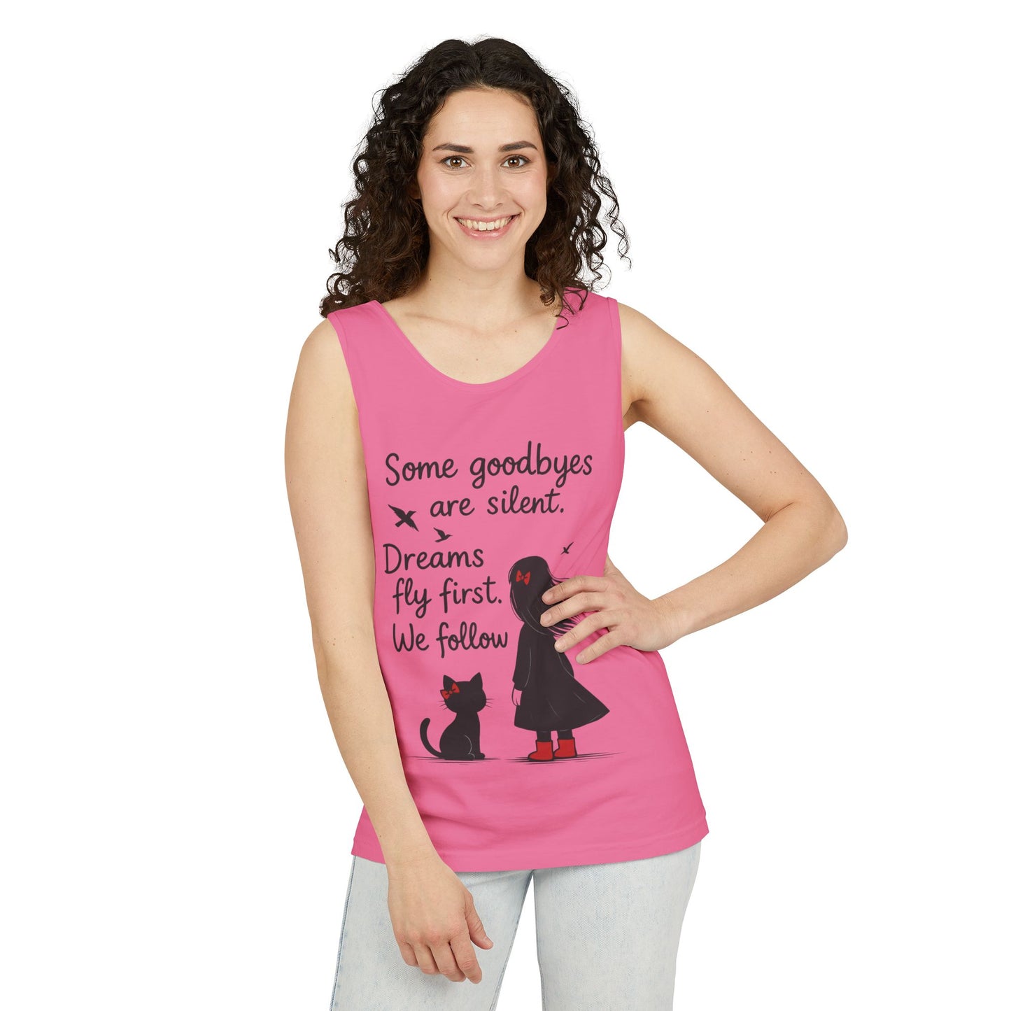 Minimalist Tank Top, Womens Tank, Girl & Cat Art Print, Emotional Lightweight Summer Shirt,  Inspirational Apparel, Cat Lover Gift