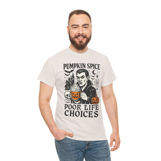 Pumpkin Spice Poor Life Choices Men's T-Shirt, Funny Vampire Coffee Halloween Graphic Tee