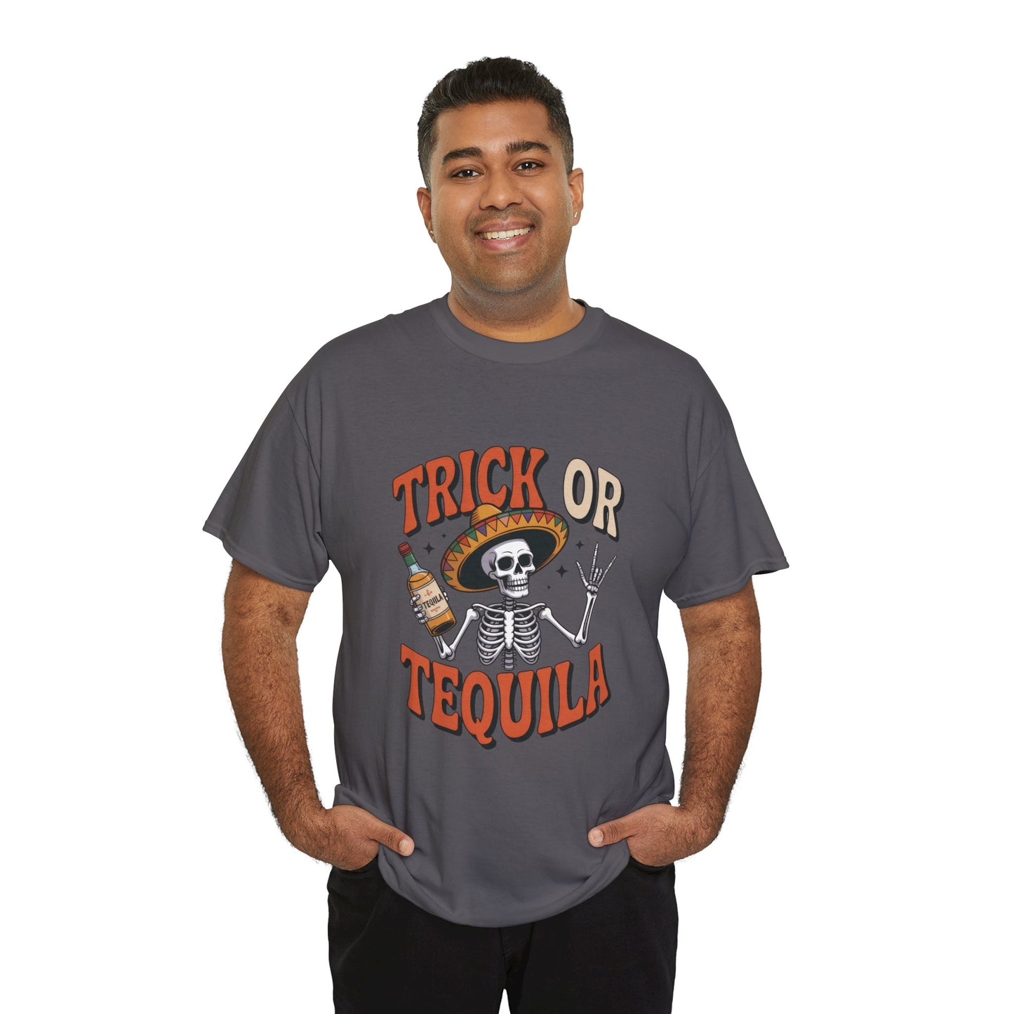 Trick or Tequila Skeleton Men's T-Shirt , Funny Halloween Drinking Party Tee for Men
