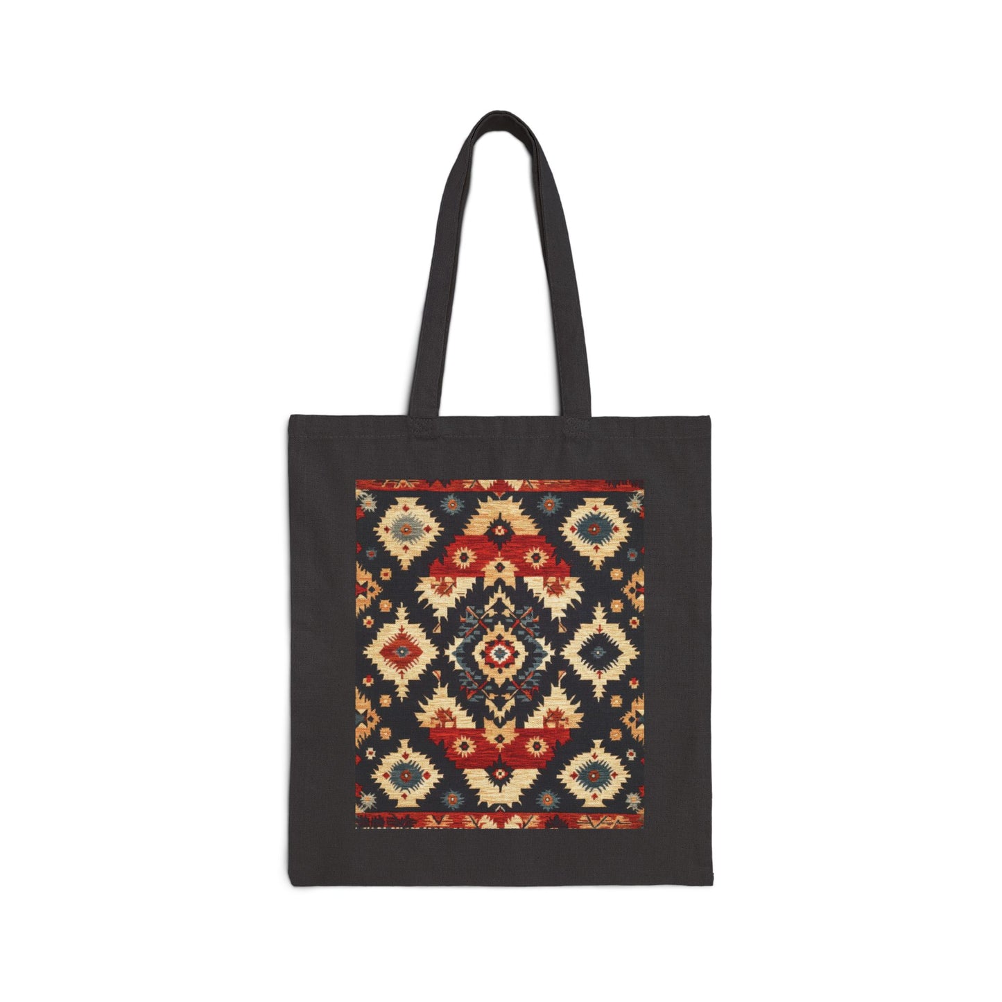 Bohemian Cotton Canvas Tote Bag, Reusable Shopping Bag, Gift for Her, Beach Bag, Travel Companion, Traditional Turkish Carpet Pattern