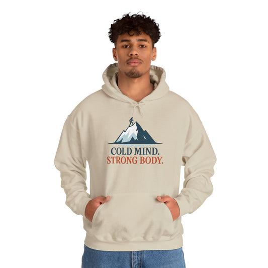 Men's Heavy Blend™ Hooded Sweatshirt, Cold Mind Strong Body Sweatshirt, Nordic Mountain Minimalist Pullover