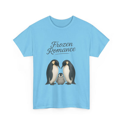 Womens Heavy Cotton Tee, Womens Frozen Romance Penguin T-Shirt, Cute Animal Graphic Tee, Love Birds Shirt Gift