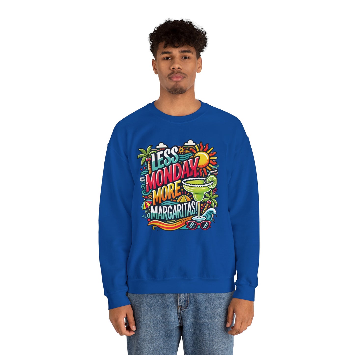 Less Monday More Margaritas Crewneck Sweatshirt, Funny Summer Unisex Beach Vibes Pullover, Fun Unisex Crewneck, Summer Parties Sweatshirt