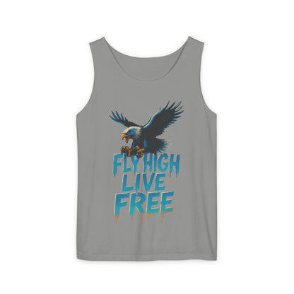 Mens Garment-Dyed Tank Top, Fly High Live Free Eagle Mens Tank Top Gym Wear