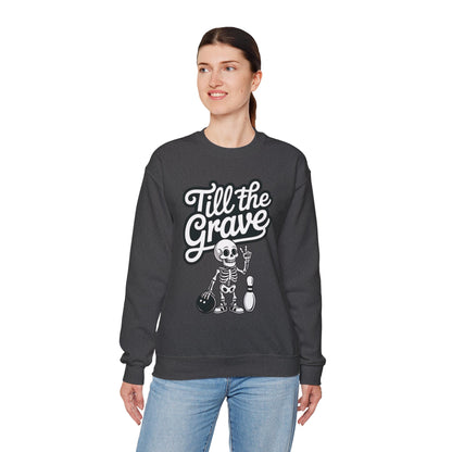 Funny Skeleton Bowling Sweatshirt, Womens Crewneck, Halloween Gift, Casual Wear, Till the Grave Sweatshirt, Bowling Lover Apparel