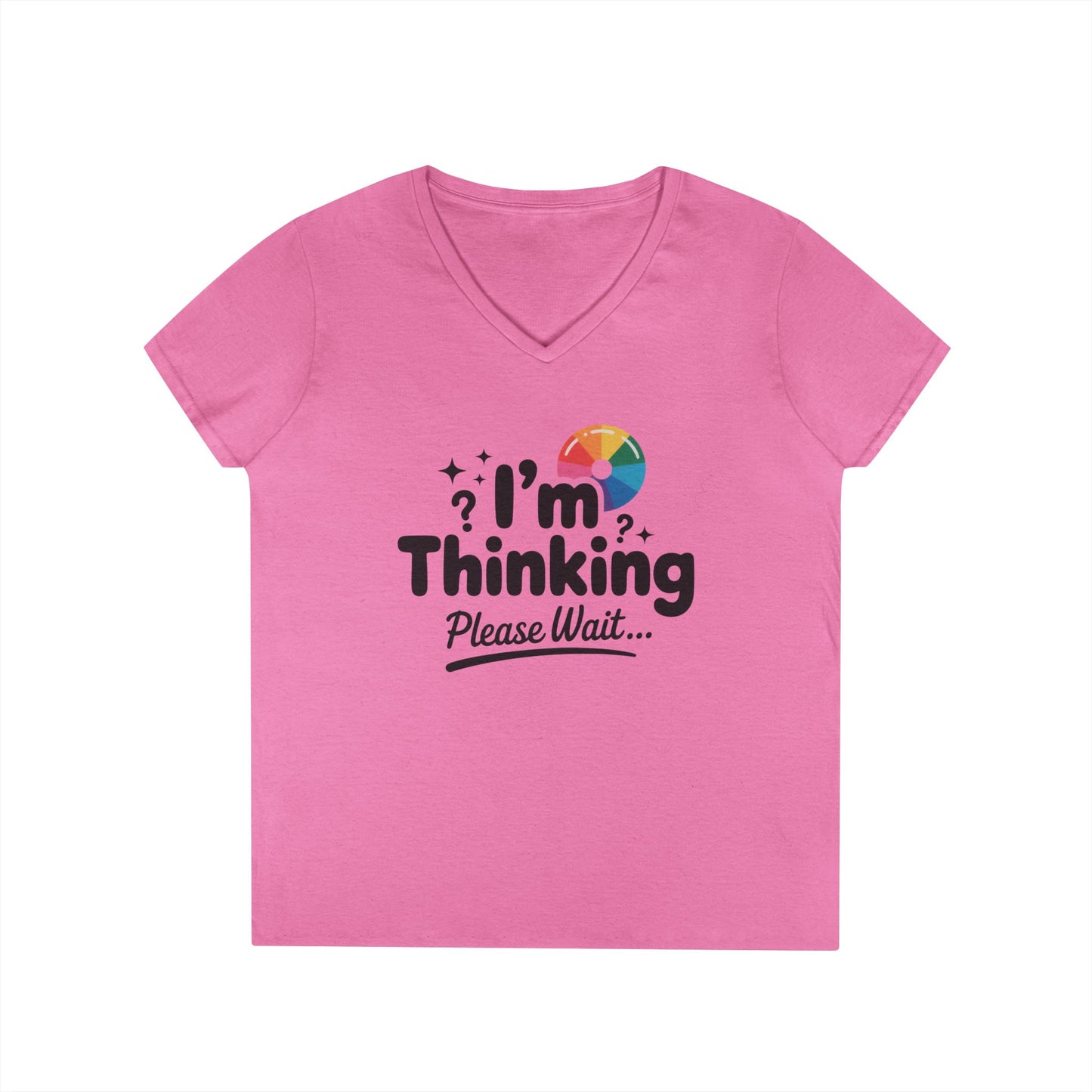 Funny - Im Thinking Please Wait - V-Neck T-Shirt for Women, Cute Geeky Gift for Introverts, Programmers, Designers, Fun Humor Shirt