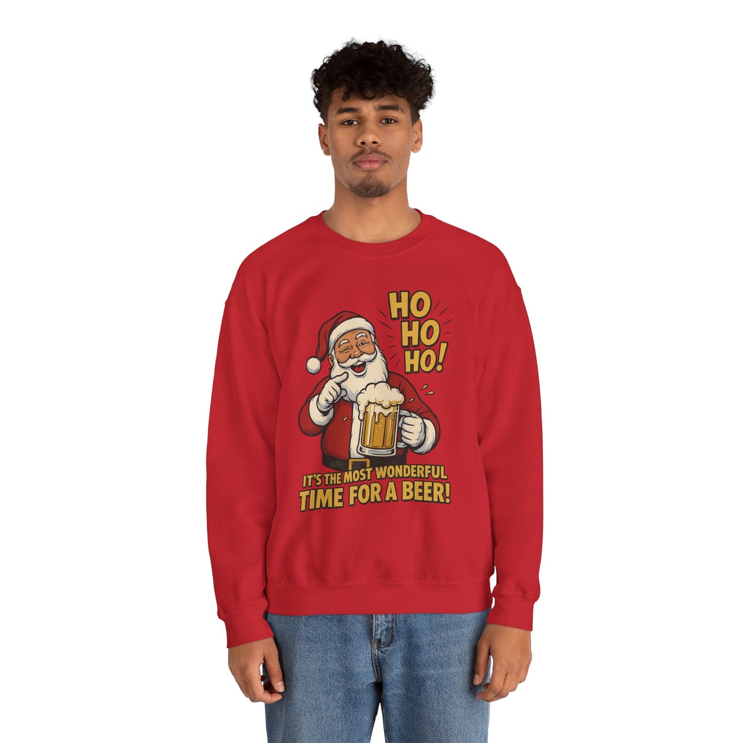 Funny Santa Beer Christmas Sweatshirt, Men's Holiday Pullover, Men's Heavy Blend™ Crewneck Sweatshirt