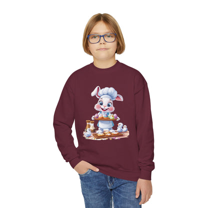 Easter Bunny Baker Youth Sweatshirt, Easter Gift, Kids Sweater, Cute Rabbit Design with Eggs, Spring Fashion, Easter Outfit for Kids