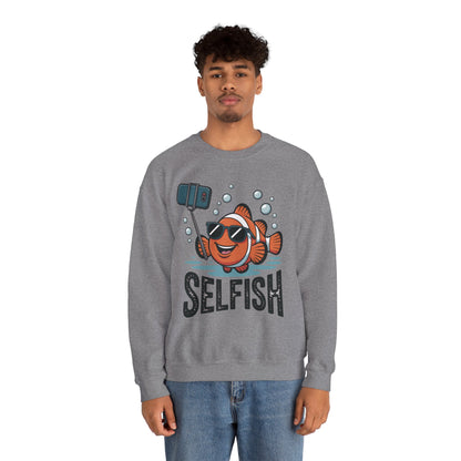 Unisex Heavy Blend™ Crewneck Sweatshirt, Mens Selfish Funny Fish Sweatshirt, Cute Selfie Pullover, Ocean Humor Top