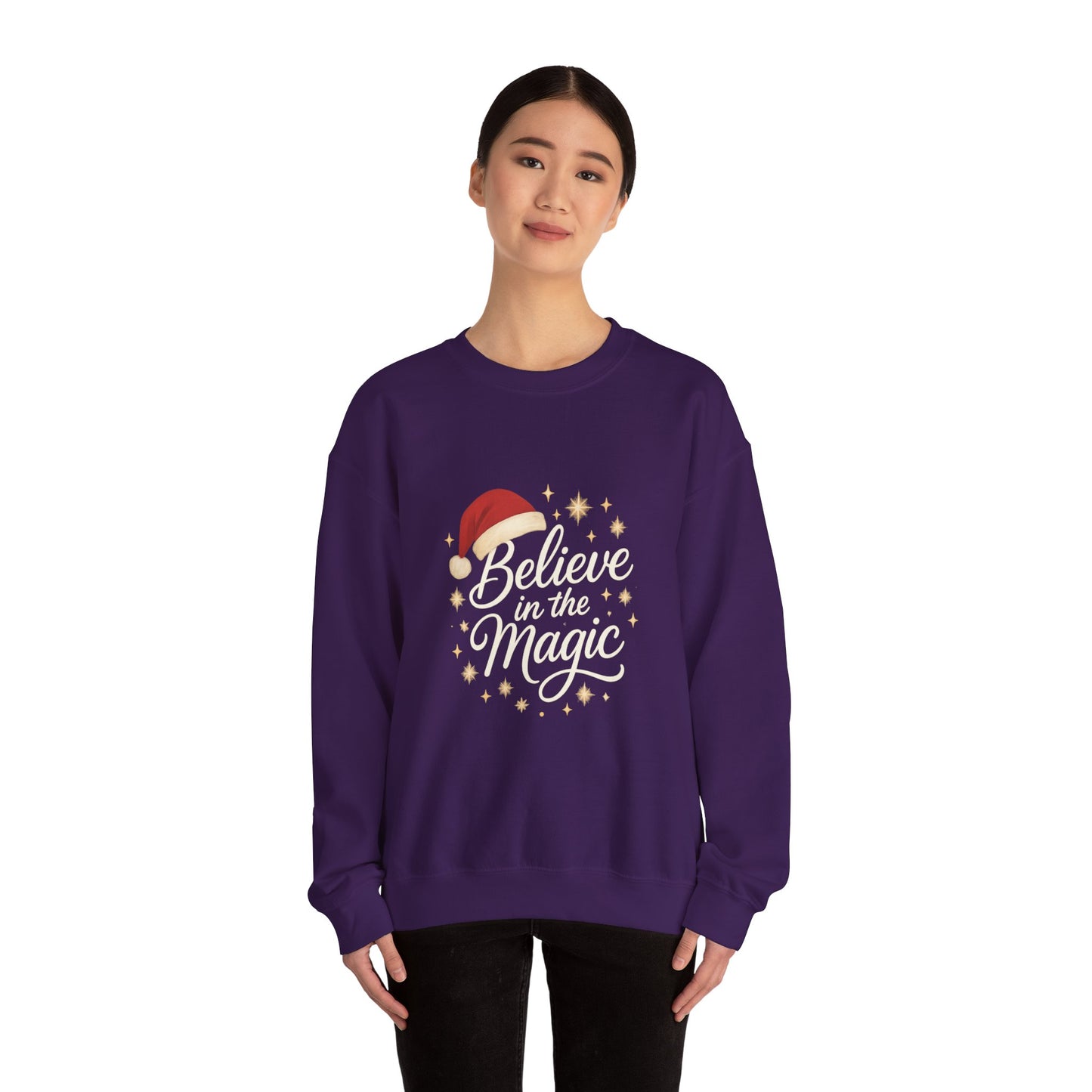 Believe in the Magic Women's Christmas Shirt, Santa Hat Holiday Cozy Sweatshirt, Women's Heavy Blend™ Crewneck Sweatshirt