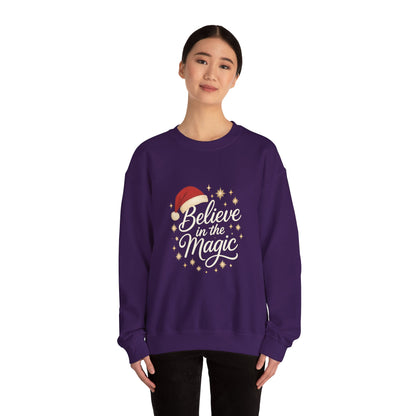 Believe in the Magic Women's Christmas Shirt, Santa Hat Holiday Cozy Sweatshirt, Women's Heavy Blend™ Crewneck Sweatshirt