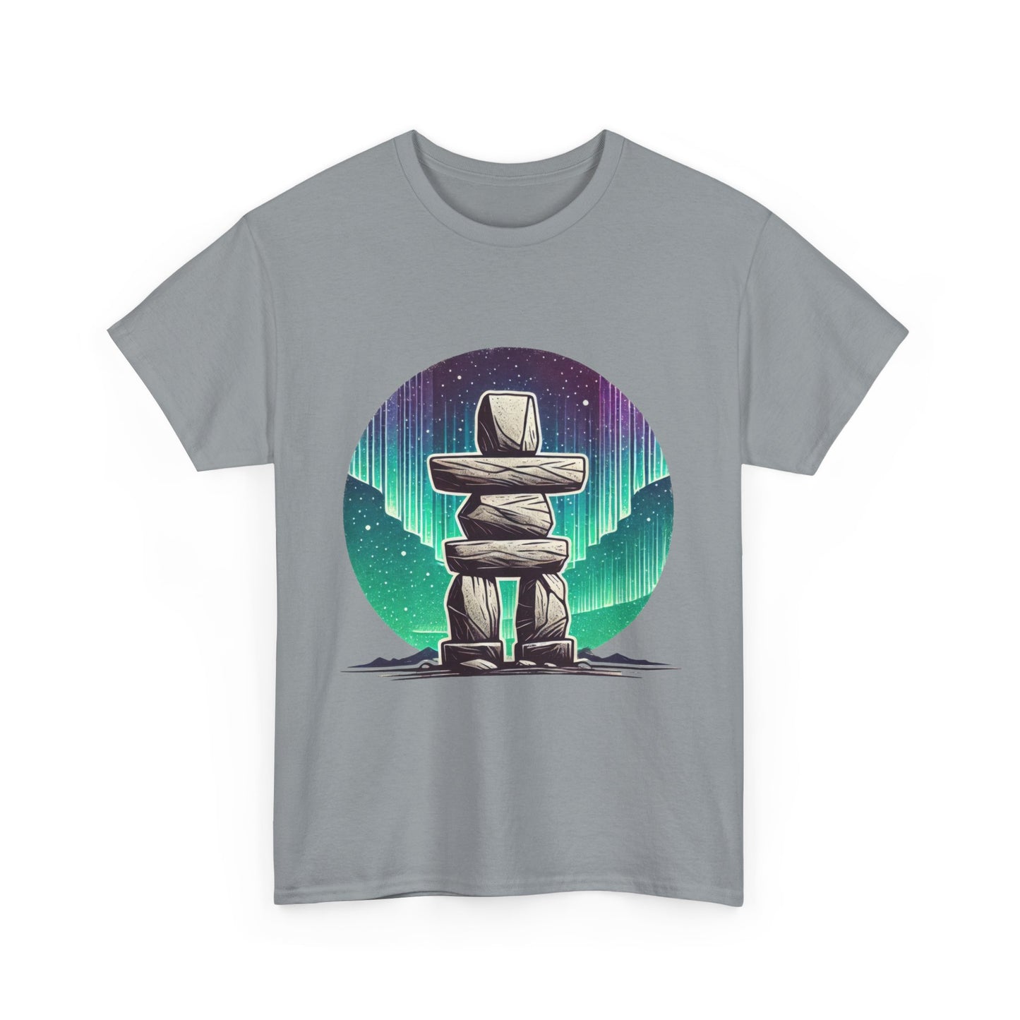 Aurora Stone Inukshuk Tee, Northern Lights Inukshuk T-Shirt,  Arctic Stone Stack Aurora Graphic Tee, Canada Inuit Symbol Shirt