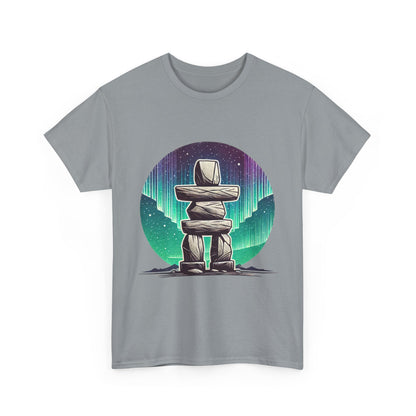 Aurora Stone Inukshuk Tee, Northern Lights Inukshuk T-Shirt,  Arctic Stone Stack Aurora Graphic Tee, Canada Inuit Symbol Shirt