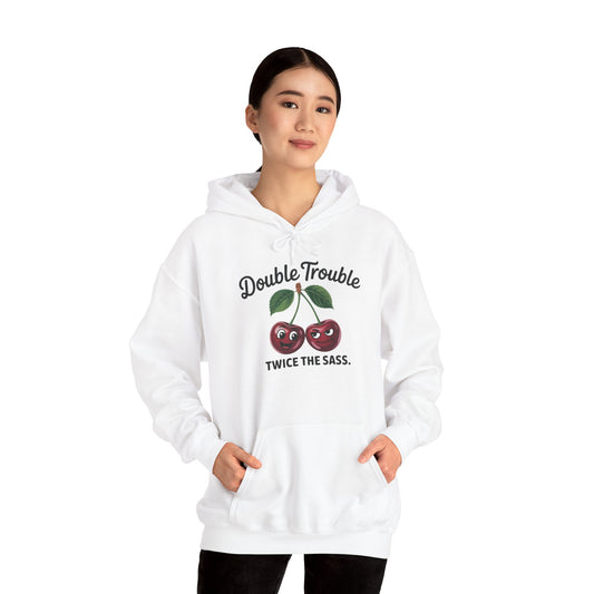 Double Trouble Cherry Hoodie, Cute Funny Womens Hooded Sweatshirt, Twice The Sass Fruit Graphic Pullover, Sassy Cherry Hooded Top