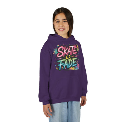 Youth Heavy Blend Hooded Sweatshirt, Skate Or Fade Girls Shirt, Colorful Graffiti Skateboarding Hoodie