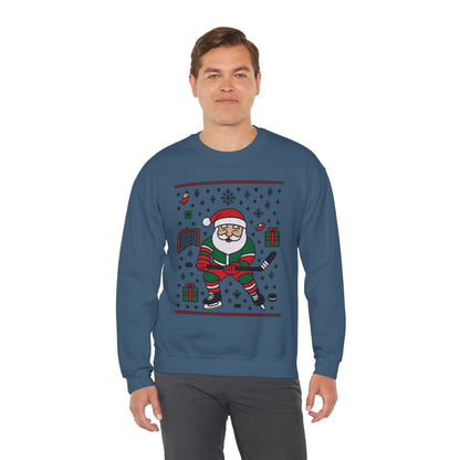 Hockey Santa Men's Christmas Sweatshirt, Funny Sports Holiday Jumper