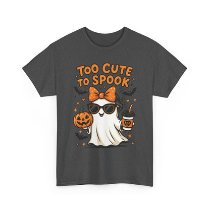 Too Cute To Spook Women's T-Shirt, Cute Ghost Pumpkin Coffee Halloween Graphic Tee
