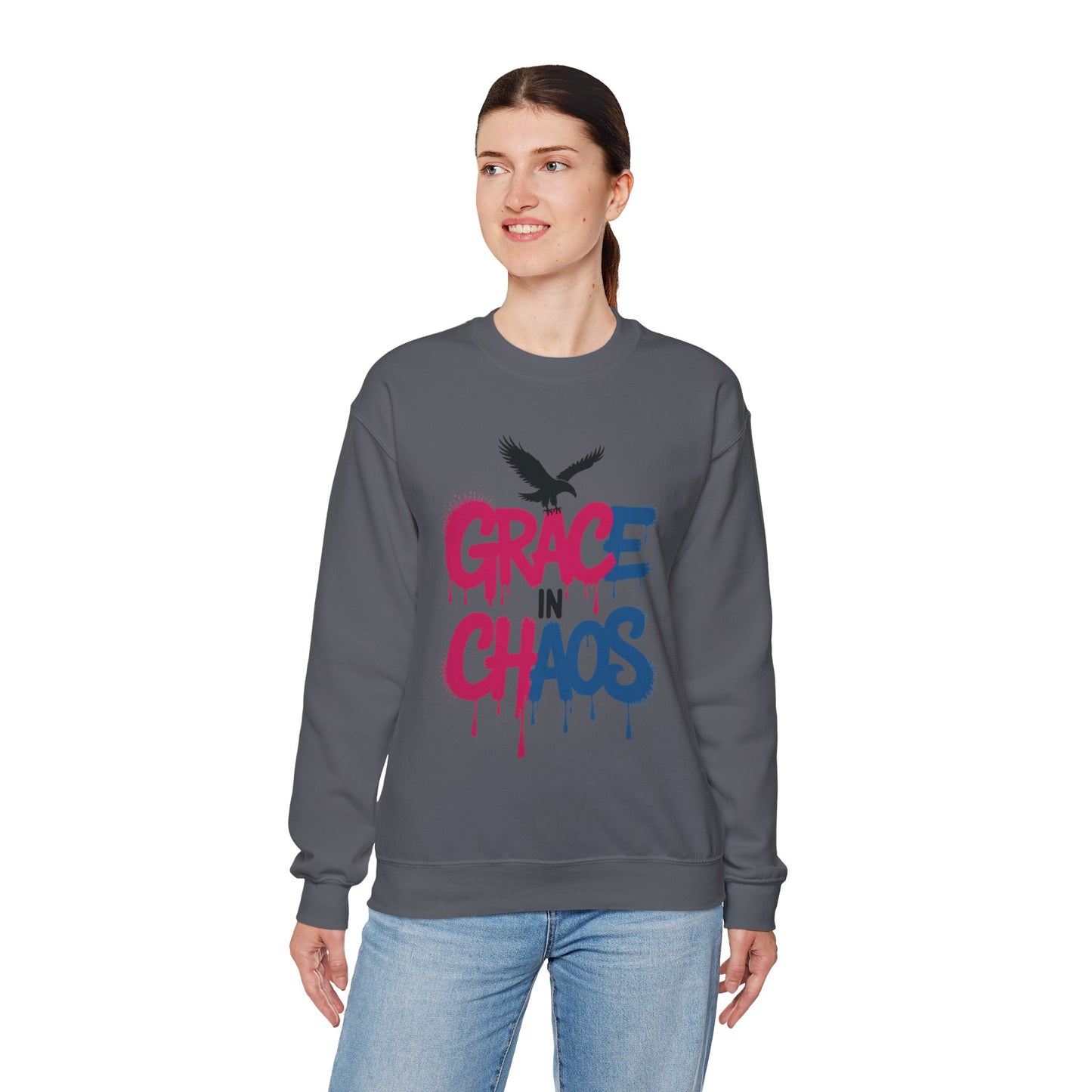 Women's Sweatshirt Grace in Chaos, Graffiti Dripping Street Art Pullover, Bold Urban Graphic