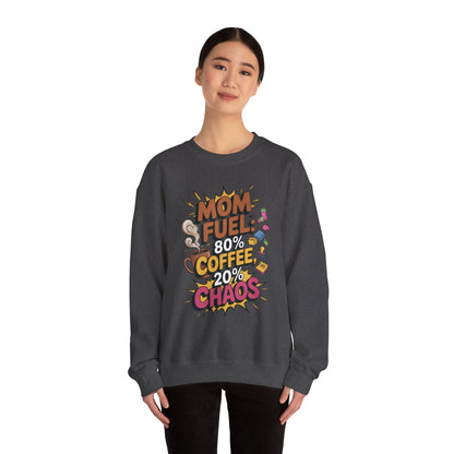 Funny Mom Fuel Sweatshirt, Perfect Gift for Moms, Chaos & Caffeine, Mother's Day Apparel, Funny Tired Mom Life Sweatshirt, Coffee Loving Mom