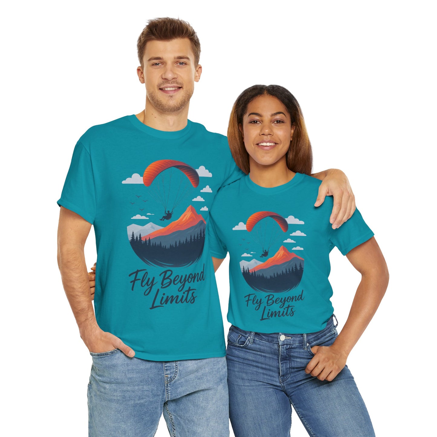 Paragliding Adventure T-Shirt, Mountain Landscape Tee, Nature Travel Lover Shirt, Outdoor Hiking Gift, Unisex Heavy Cotton Tee