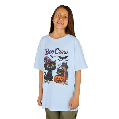 Boo Crew Kids Halloween T-Shirt, Cute Black Cats Pumpkin Design, Fun Spooky Shirt for Girls Boys