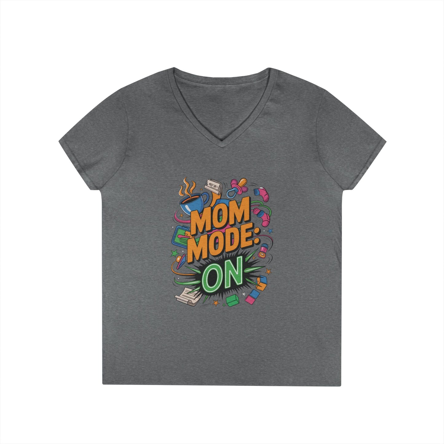 Mom Mode On Ladies V-Neck T-Shirt, Gift for Mom, Mother's Day Gift, Mother's Day Humor T-Shirt, Cute Mama Life Graphic Tee