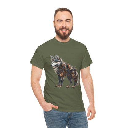 Steampunk Wolf Tee, Mechanical Wolf T-Shirt, Unisex Heavy Cotton Shirt, Graphic T-Shirt, Unique Design,Futuristic Animal Lover Gift Shirt