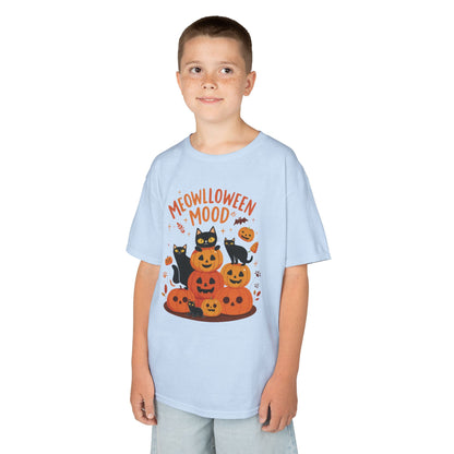 Meowlloween Mood Kids Shirt, Cute Black Cat Halloween T-Shirt for Girls and Boys, Funny Pumpkin Cat Tee, Cozy Fall Cat Lover Gift