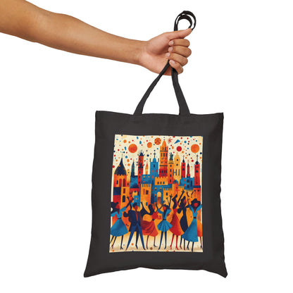 Colorful Dance Scene Cotton Canvas Tote Bag, Eco-Friendly Shopping Bag, Artsy Gift, Everyday Use Tote, Festival Tote Bag, Stylish Beach Bag